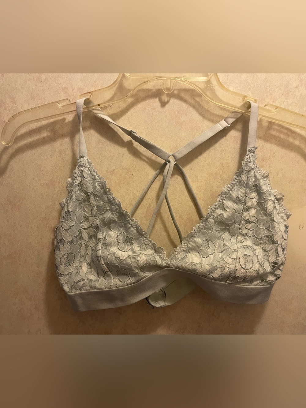 Lace Bralette with Strappy Back - Light Gray